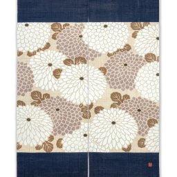 暖簾 のれん 麻100％ 洛柿庵彩色のれん 丸菊瑠璃紺 1N-306B のれん パーテーション　カーテン間仕切りロング 夏麻 おしゃれ 目隠し