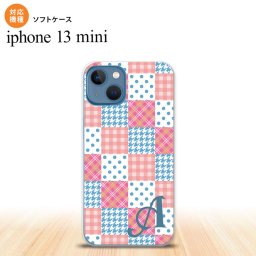 iPhone13mini iPhone13 mini ケース ソフトケース パッチワーク ピンク 水色 +アルファベット iPhone ミニ 5.4インチ  おしゃれ かわいい メンズ レディース キッズ デザインたくさん nk-i13m-tp1062i
