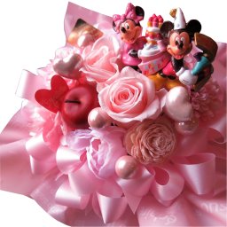 誕生日プレゼント ミッキー ミニー 入り 花束風 ハート2 プチ プリザーブドフラワー入りギフト ケース付き バースデーB◆誕生日プレゼント・記念日の贈り物におすすめのフラワーギフト