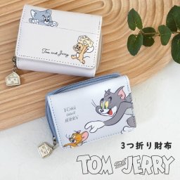 財布 三つ折り トムとジェリー 三つ折り財布 キャラクター キャラ トム ジェリー かわいい おしゃれ シンプル グッズ コンパクト 小さめ 小さい チーズ 財布 お財布 小銭入れ 小銭 お札 子供 キッズ Tom＆Jerry 軽い 軽量 合皮 フェイクレザー