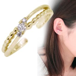 イヤーカフ 18k 18金 レディース イヤカフ シンプル 片耳用 ダイヤモンド 誕生石 4月