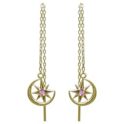 ロングピアス 星 月モチーフ ピアス ピンクトルマリンピアス 18金