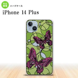 iPhone14 plsu iPhone14 plsu 背面ケース カバー ステンドグラス風 おしゃれ 蝶 ピンクグリーン ステンドグラス風 2022年 10月発売 nk-i14pl-sg31