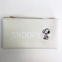 PEANUTS スヌーピー フラットポーチ ヨコ WH ポーチ 小物入れ ペンケース ホワイト グッズ  (MCOR)