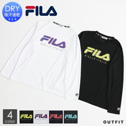 FILA フィラ ドライTシャツ メンズ 長袖 ロンT ロゴプリント スポーツ 無地 ブランド おしゃれ シンプル ストリート スポーツウェア ジム ランニング 黒 白 紺 チャコール M L LL XL ギフト outfit  敬老の日 プレゼント ギフト