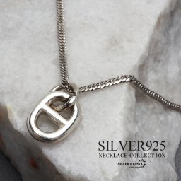シルバー925 アンカーチェーンネックレス コマ シルバー 細身 6面カット ダブル喜平 マリーナ 金属アレルギー対応 ペンダント