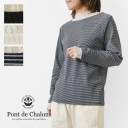 【Pont de Chalons  ポンデシャロン】レース切替 ハイネック プルオーバー カットソー (22480612)レディース sosotto ソソット 春 秋 冬 長袖 ボーダー レイヤード 華やか 大人可愛 ナチュラル 服 ナチュランド 30代 40代 50代 60代 母の日 クリスマス ギフト プレゼント