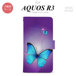SH-04L/SHV44 AQUOS R3 手帳型スマホケース カバー バタフライ 蝶 紫  nk-004s-r3-dr213