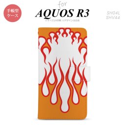 SH-04L/SHV44 AQUOS R3 手帳型スマホケース カバー ファイヤー 炎 白 赤  nk-004s-r3-dr1309