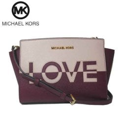 マイケルコース アウトレット Michael Kors ショルダーバッグ 35H8GLMM2L 型押しレザー SELMA LOVE クロスボディー / ショルダー BALLT/MERLOT(ピンクベージュ系×ワイン系)【レディース】
