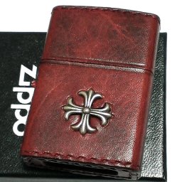 ZIPPO ライター 本牛革巻き ヴィンテージレッド Leather Cross ジッポ レザー クロス 十字架 赤 シンプル 牛革 かっこいい おしゃれ メンズ 男性 ギフト プレゼント
