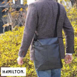 ショルダーバッグ メンズ 合皮 A4 日本製 薄マチ 縦型 HAMILTON