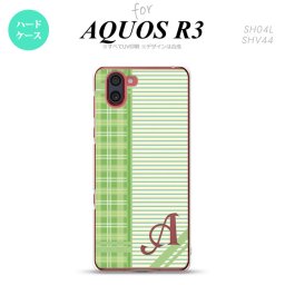 SH-04L SHV44 R3 AQUOS R3 スマホケース カバー チェック ボーダー 緑 +アルファベット nk-r3-1603i