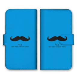 ＼全機種対応／ スマホケース 手帳型 スマホカバー 手帳タイプ スマートフォン ケース カバー ヒゲ イラスト ワンポイント 英字 ブルー かわいい おしゃれ カードホルダー付き カード収納 合皮 合成レザー