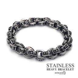 ステンレス スカル チェーンブレスレット メンズ ごつめ シルバー 骸骨 金属アレルギー対応 父の日 男性