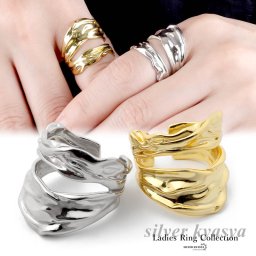 シルバー925 レディースリング ダブルライン 18K GP ゴールド シルバー gold silver 金色 銀色 指輪 2連 凹凸 ウェーブ 2カラー フリーサイズ オープンリング 人差し指 金属アレルギー対応 女性