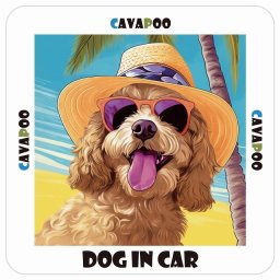 キャバプー Cavapoo  犬 カーステッカー DOG IN CAR 海 麦わら帽子 サングラス 夏 13x13cm 正方形 防水 屋外 屋内 車ステッカー ステッカー 車 かっこいい おしゃれ かわいい バイク サインステッカー カーサイン