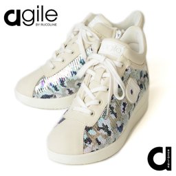 ルコライン 靴 アージレ バイ ルコライン スニーカー agile-021BE PAILETTES LEO スパンコール レオパード柄 アイボリーベージュ合皮 サイドファスナー付 agile by RUCO LINE シューズ 