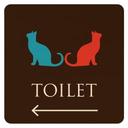 14x14cm トイレ 御手洗 TOILET トイレマーク ねこ 猫 ネコ ブラウン カラー 男女マーク 左 矢印 ピクトサイン 木製ドアサイン ドアプレート インテリア 施設 案内