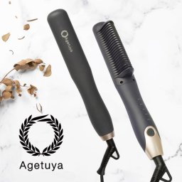 ヘアアイロン ブラシ型 海外対応 MAX220℃ プロ仕様 1年保証 COMB2 時短 5段階調節 ストレートアイロン AG-0001-G サラ艶 ナチュラルストレート ヒートブラシ コームアイロン AGETUYA アゲツヤ CX00-0817-BK