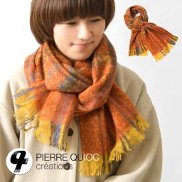 【PIERRE QUIOC ピエールキオック】モヘア混 チェック フリンジ マフラー (530)レディース 秋 冬 ストール フランス スヌード 防寒 暖かい 通勤 通学 ギフト プレゼント ナチュラル 新作 コーデ ナチュランド 人気 30代 40代 50代 60代 母の日 クリスマス ギフト プレゼント