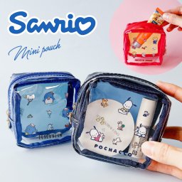 スクエア ポーチ ミニポーチ クリア サンリオ サンリオグッズ  レトロ 小物入れ 小物 ミニサイズ 小さめ 小さい レディース レディースポーチ 新作 人気 サンリオポーチ キャラ キャラクター 透明 透ける リップポーチ 持ち歩き マチ