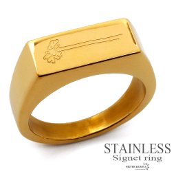 ステンレス リング レディース 指輪 シグネットリング 印台リング 花 デイジー 太幅 幅広 ゴールド 金 18K 18金 IPメッキ 金属アレルギー対応 男女兼用 女性