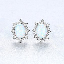 ピアス 両耳用 人工オパール シルバー925 ホワイト ブルー グリーン シルバー スタッド オーバル 大粒 メレ 大きめ 大ぶり モチーフ フラワー ce0276