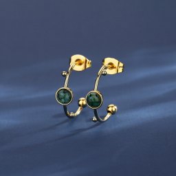 ピアス 両耳用 レディース 石なし グリーン ステンレス イエローゴールド te21092503