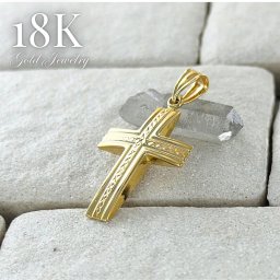 K18 クロス チャーム 18金 ラインデザイン リバーシブル ペンダントトップ ゴールド レディース ジュエリー 18K ギフト 誕生日 記念日 成人 卒業 入学