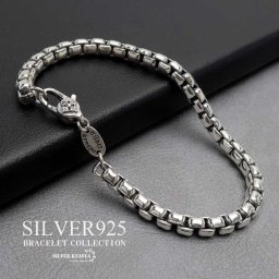 シルバー925 ボックスチェーン ブレスレット ベネチアンチェーン メタリック 丸み 梵字 メンズ 男性 お洒落 人気 トレンド 流行り 金属アレルギー対応 父の日