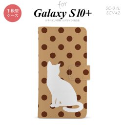 SC-04L SCV42 Galaxy S10+ 手帳型スマホケース カバー 猫 水玉 ベージュ 茶 nk-004s-s10p-dr975