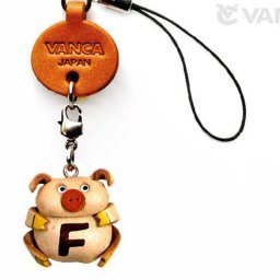 イニシャル動物 ぶた F  携帯ストラップ【レザー 本革 VANCA バンカクラフト革物語 国産 ハンドメイド 贈り物 即納】