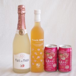 桃の果実感4本セット(高畠ももワイン7度(山形県) カフェド パリ ピーチスパークリングワインやや甘口6度(フランス) アシードブリュー 福島もものチューハイ缶5度(栃木県)) 500ml×1本 750ml×1本 350ml×2本