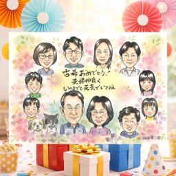 誕生日のプレゼントに、似顔絵ギフトが選ばれています。 古希 ギフト 似顔絵 プレゼント 名入れ 贈り物 手描き 誕生日 敬老の日 記念日 お祝い 長寿 大人数 家族 祖父母 ご両親 名入れ 修正無料 下書き確認 サプライズ 親孝行 似てる 喜ばれる 傘寿 70歳 宝物 古希祝い お祝いの品 同窓会 傘寿祝い 喜寿祝い クリスマス 還暦祝い 感激 バレンタインデー おしゃれ メモリアル 二次会