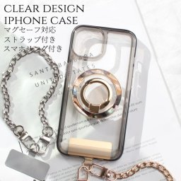 iphone16 ケース クリア リング付き iphone16Pro iphone16Plus iphone16ProMAX マグセーフ対応 チェーン ストラップ 大人可愛い アイフォン 16 16pro 16plus 16promax magsafe 透明 ショートストラップ スマホリング 16プラス 16プロ スタンド レディース べっ甲 送料無料