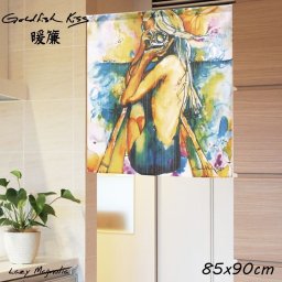 暖簾 のれん おしゃれ 短い 壁掛け タペストリー 目隠し アート 洗面所 脱衣所 脱衣室 かわいい ハワイアン 柄 インテリア 間仕切り ハワイ  プレゼント ギフト ビーチ ゴールドフィッシュキスのれん 90×85cm