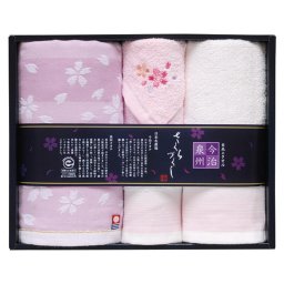 実りの秋の贈り物 今治泉州 桜づくし タオルセット セット内容/今治フェイスタオル（34×75cm） ･泉州フェイスタオル（29×75cm）･泉州ハンドタオル（29×29cm）･泉州タオルハンカチ（29×29cm）×各1