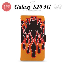 SC-51A SCG01 Galaxy S20 5G 手帳型 スマホケース 全面印刷 おしゃれ ストラップホール 内側にカードポケット付き ファイヤー 炎 黒 赤 nk-004s-s20-dr1304