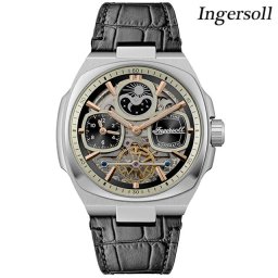 インガソール ザ スピリット 自動巻き 腕時計 ブランド メンズ ムーンフェイズ オープンハート INGERSOLL I15801 アナログ ブラック スケルトン 黒