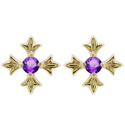 メンズ ピアス 十字架 クロス 18k アメジスト 一粒 スタッドピアス 父の日 2024