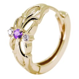 フープピアス メンズ フープ ピアス クロス 片耳用 アメジスト 誕生石 2月 百合の紋章 ユリ 10金 10k