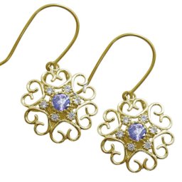 タンザナイト ピアス ハート フックピアス 花モチーフ 10金 ピアス