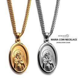 ステンレス素材 6面カット ダブル喜平ネックレス 18k gp 奇跡のメダイ ゴールド 18金 仕上げ シルバー 聖母 メダイ ペンダント メンズ HIPHOP b系 男性