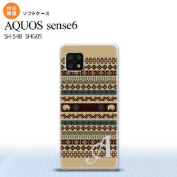 SH-54B SHG05 AQUOS sense6 スマホケース ソフトケース エスニック ゾウ ベージュ ブルー +アルファベット メンズ レディース nk-sens6-tp1572i