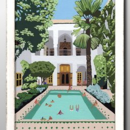 夏の風景 ハワイ Hawaii プール A3 サイズ ポスター アート おしゃれ 絵画 インテリア 北欧 イラスト マット紙 艶消し アートパネル 額 フレーム デザイン 壁掛け ギフト 新築祝い ディスプレイ 引越し祝い　新生活　空間デザイン
