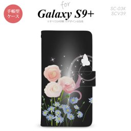 Galaxy S9+ SC-03K SCV39 手帳型 スマホケース ギャラクシー 花柄・ミックス（C） 黒【ギャラクシー S9プラス,Galaxy,S9+,SC-03K,SCV39,docomo,ドコモ,メール便 送料無料】