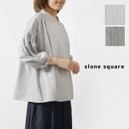 【slone square スロンスクエア】コットン ピンストライプ スタンドカラー 七分袖 ブラウス (58007)レディース 春 夏 秋 綿100％ 日本製 上品 大人可愛い ナチュラル 服 新作 コーディネート ナチュランド 人気 30代 40代 50代 60代 母の日 クリスマス ギフト プレゼント