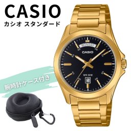 カシオ 腕時計 メンズ CASIO 海外モデル ゴールド ブラック メタルベルト 50m防水 曜日表示 日付表示 アナログ ビジネス カジュアル 収納ケース付き 成人 卒業 入学