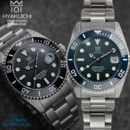 HYAKUICHI ヒャクイチ 腕時計 メンズ 自動巻き ダイバーズ 38mm 20気圧防水 デイト カレンダー 機械式 手巻き機能付き セラミックベゼル ブラック ブルー 小ぶり